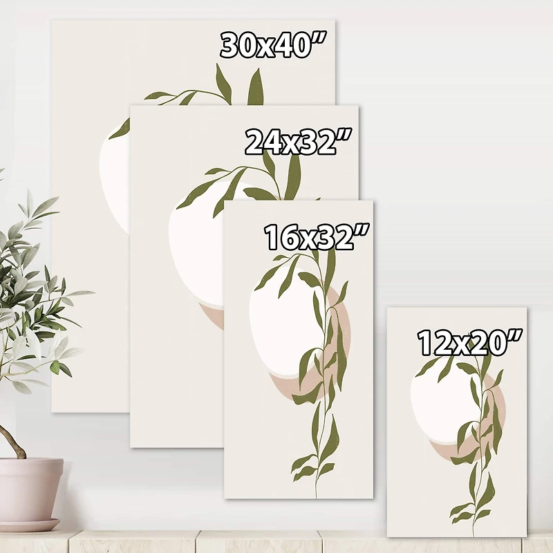 Designart - Abstract Sun and Moon With Green Leaf III