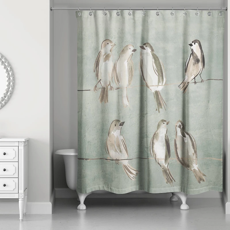 Birds on a Wire Sage 71" x 74" Shower Curtain