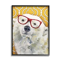 Stupell Industries Polar Bear Red Glasses Bold Yellow Geometric Pattern Framed Wall Art