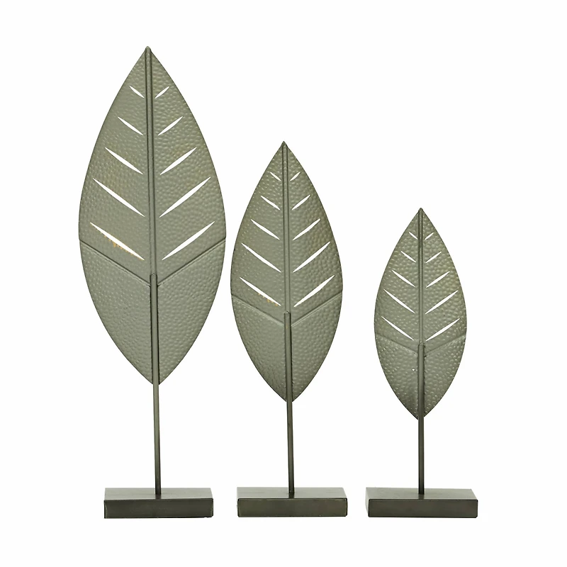 Gold Metal Contemporary Leaf Sculpture Set