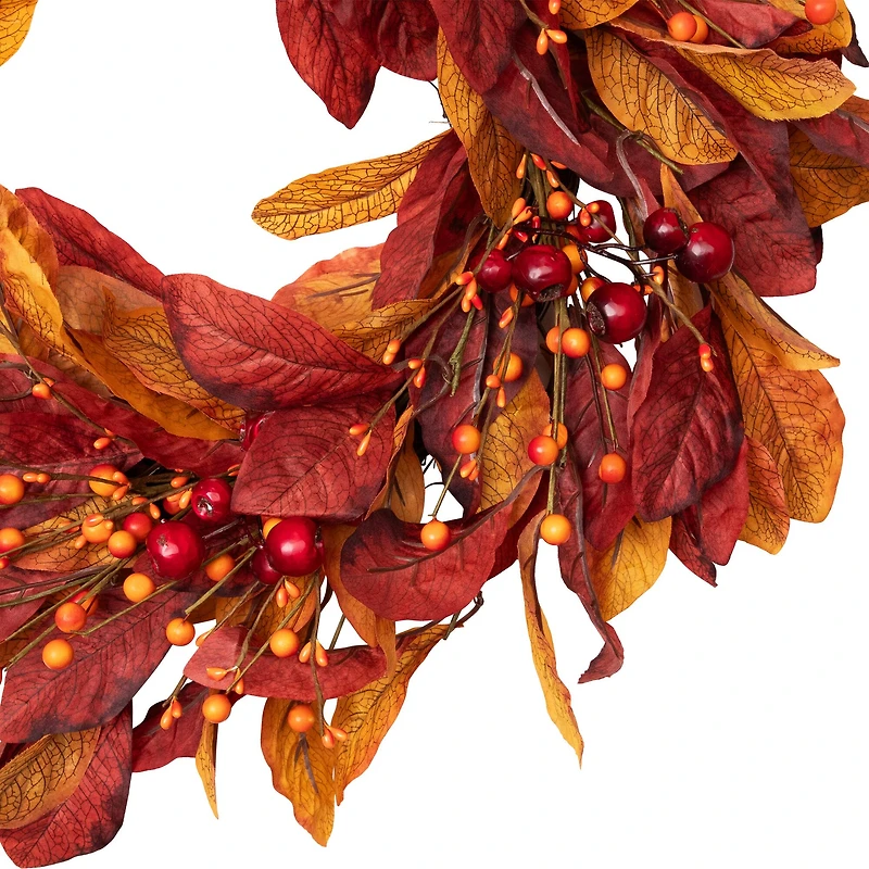 24" Berries with Leaves Artificial Fall Harvest Twig Wreath
