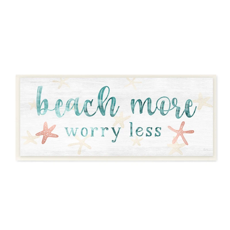 Stupell Industries Beach More Worry Less Nautical Sign Red Starfish,7" x 17"