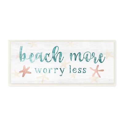 Stupell Industries Beach More Worry Less Nautical Sign Red Starfish,7" x 17"