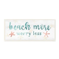Stupell Industries Beach More Worry Less Nautical Sign Red Starfish,7" x 17"