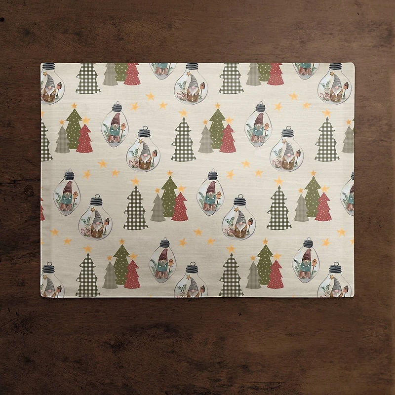 Cream Tree & Globe Pattern Cotton Twill Placemat