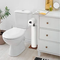 NEX™ 21" Black Freestanding Metal Toilet Paper Holder with Square Woodgrain Base