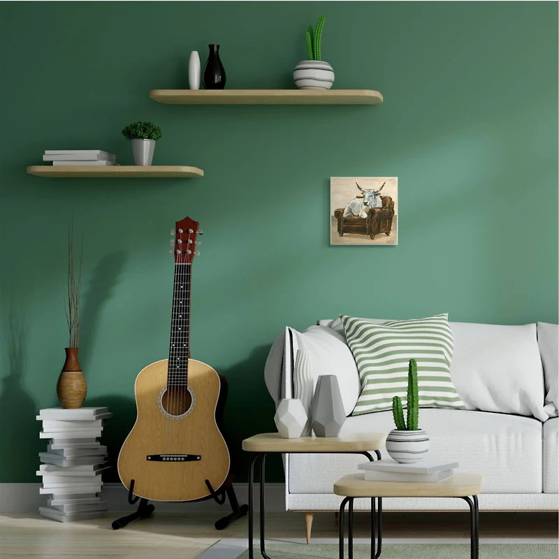 Stupell Industries White Bull Resting in Brown Chair Abstract Painting,12" x 12"