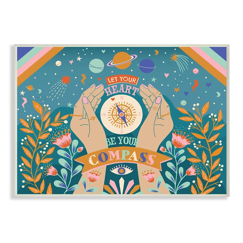 Stupell Industries Heart Be Your Compass Phrase Boho Chic Constellations Wall Plaque