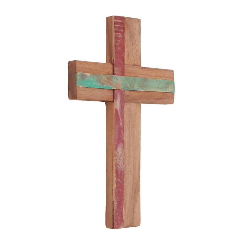 Brown Wood Rustic Cross Sculpture, 18" x 10" x 4"