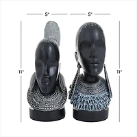 Set of 2 Black Polystone Eclectic Sculptures, 11" x 5" x 8"