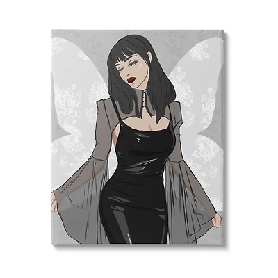 Stupell Industries Goth Fashion Girl Botanical Pattern Canvas Wall Art