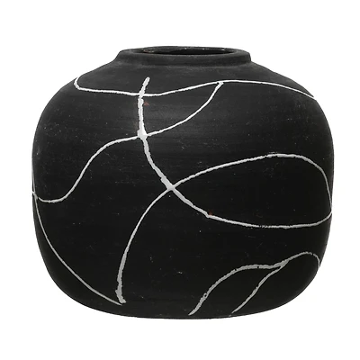 6.5" Black & White Terra Cotta Vase