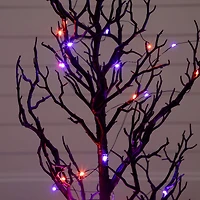 3ft. Pre-Lit Artificial Halloween Black Spooky Twig Tree with 100 Orange & Purple Copper Wire String LED Lights
