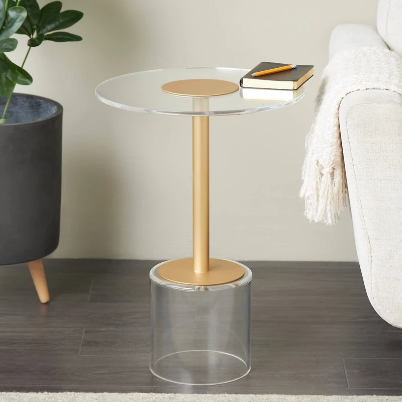 23" Clear Acrylic Accent Table with Gold Stand