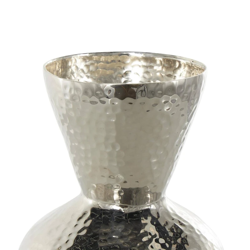 14" Silver Hammered Aluminum Vase with Cone Shaped Opening