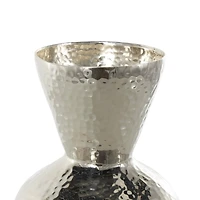 14" Silver Hammered Aluminum Vase with Cone Shaped Opening