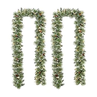 Glitzhome® 9ft. Pre-Lit Frosted Greenery Pinecones Christmas Garlands with Timers, 2ct.