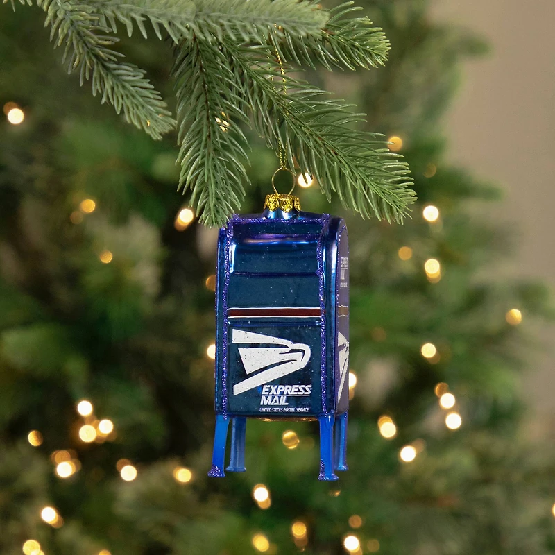 4.5" Shiny Blue Glittered Express Mail USPS Mailbox Glass Christmas Ornament