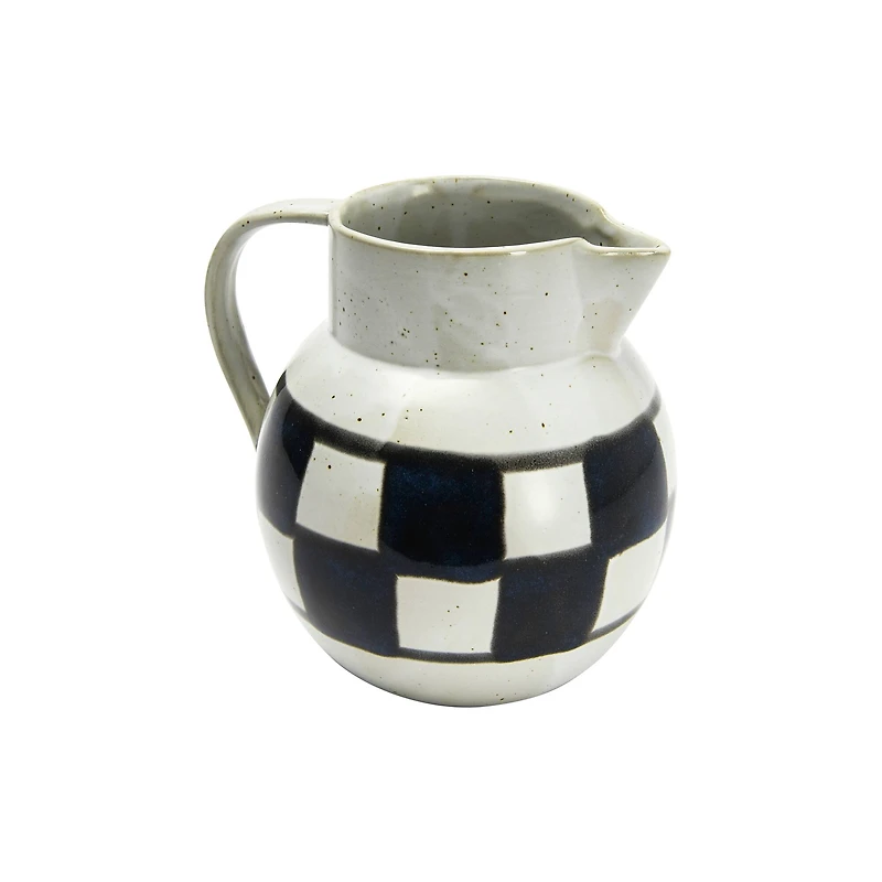 Hello Honey® Ivory & Black Painted Checker Farmhouse Stoneware Pitcher