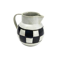 Hello Honey® Ivory & Black Painted Checker Farmhouse Stoneware Pitcher