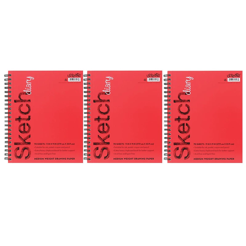 Pacon® UCreate® 11" x 9" Spiral Bound Sketch Diary, 3ct.