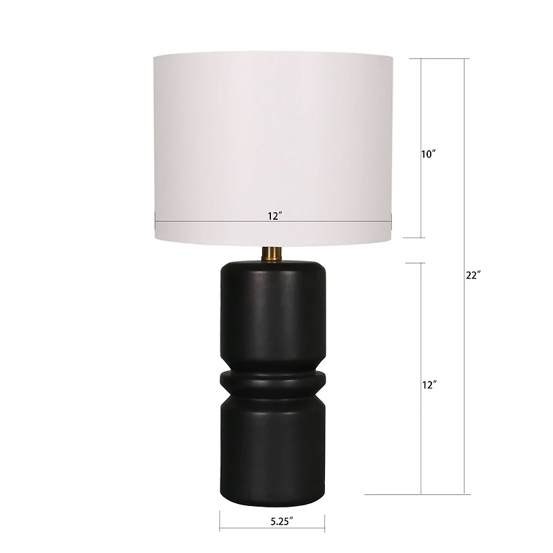 22" Black Ceramic Table Lamp with White Fabric Shade by Ashland®