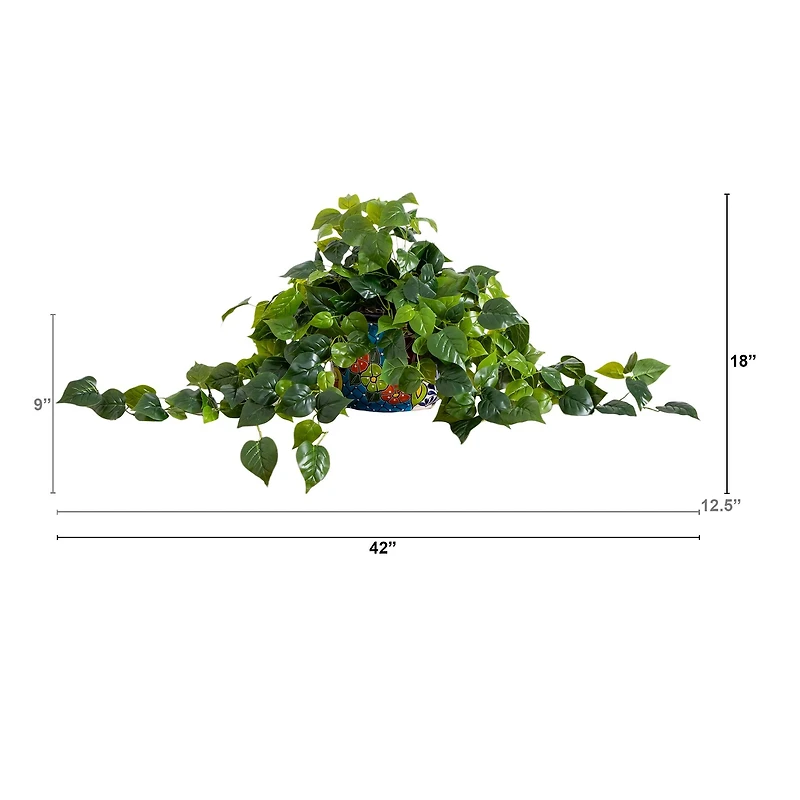 3.5ft. UV-Resistant Artificial Philodendron in Handmade Mexican Talavera Ceramic Planter