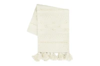 Hello Honey® 72" Cream Woven Cotton Textured Table Runner with Pom Poms & Tassels