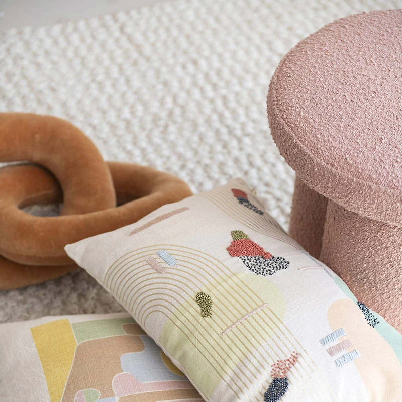 Hello Honey® Round Pink Bouclé Fabric Upholstered Stool