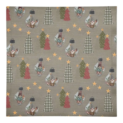 Gray Tree & Globe Pattern Cotton Twill Napkin