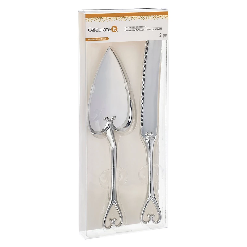 Silver Heart Wedding Cake Knife Set by Celebrate It™