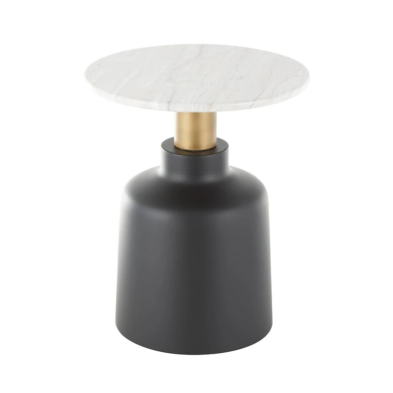 21.5" Black Metal Pedestal Accent Table with Faux White Marble Top