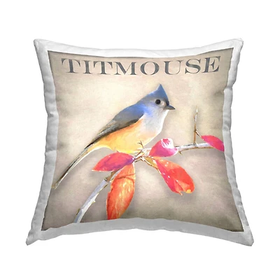 Stupell Industries Vivid Titmouse Bird Perched Nature Throw Pillow, 18" x 18"