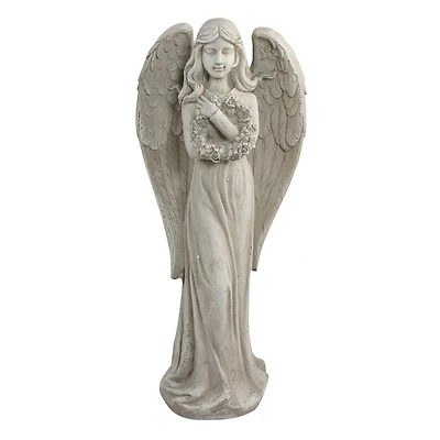 22" Peaceful Angel Holding a Floral Wreath Outdoor Garden Statue