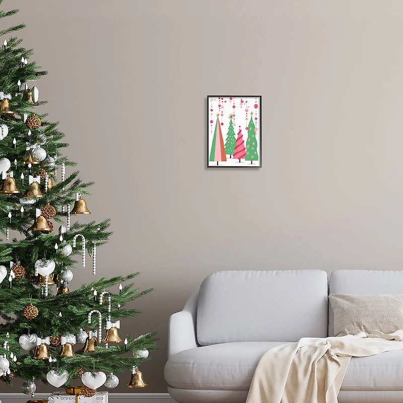 Stupell Industries Pink & Green Christmas Trees Framed Giclee Art