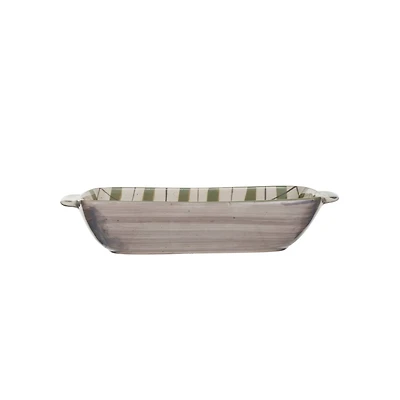 Hello Honey 1qt. Cream & Gray Plaid & Speckles Stoneware Baking Dish