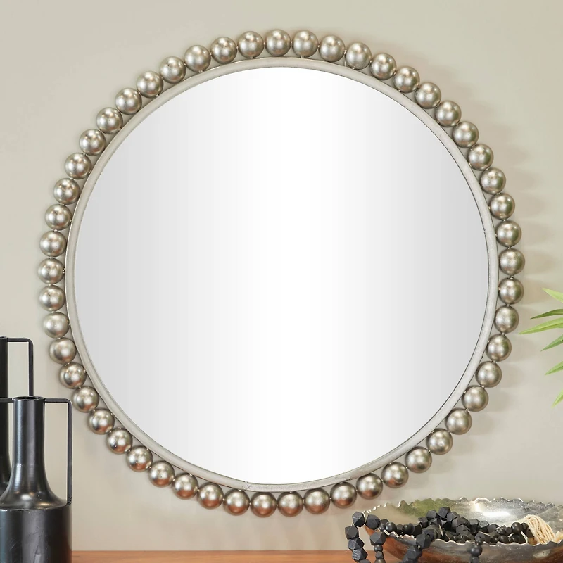 CosmoLiving by Cosmopolitan Silver Metal Wall Mirror with Bead Detailing 36" x 1" x 36"