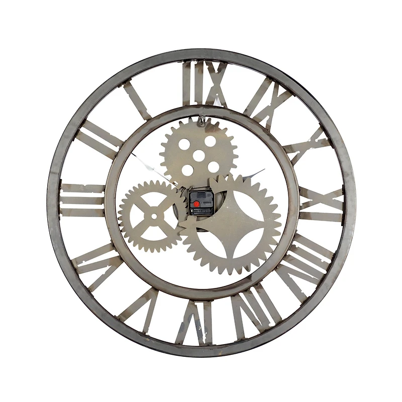 Brown Industrial Metal Round Wall Clock