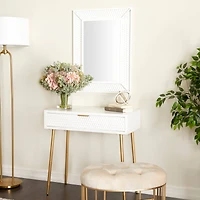 Set of 2" White Wood Contemporary Console Table with Mirror, 31" x 31" x 16"