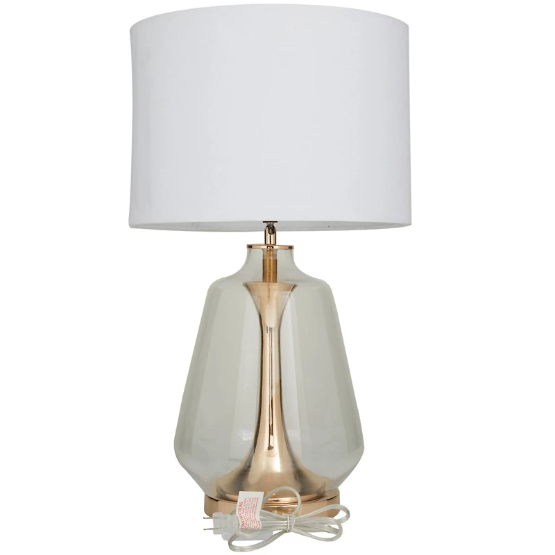CosmoLiving by Cosmopolitan Gold Glass Transparent Base Table Lamp with Drum Shade 15" x 15" x 24"