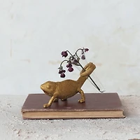 Hello Honey® 7.5" Long Gold Chameleon with Glass Vase