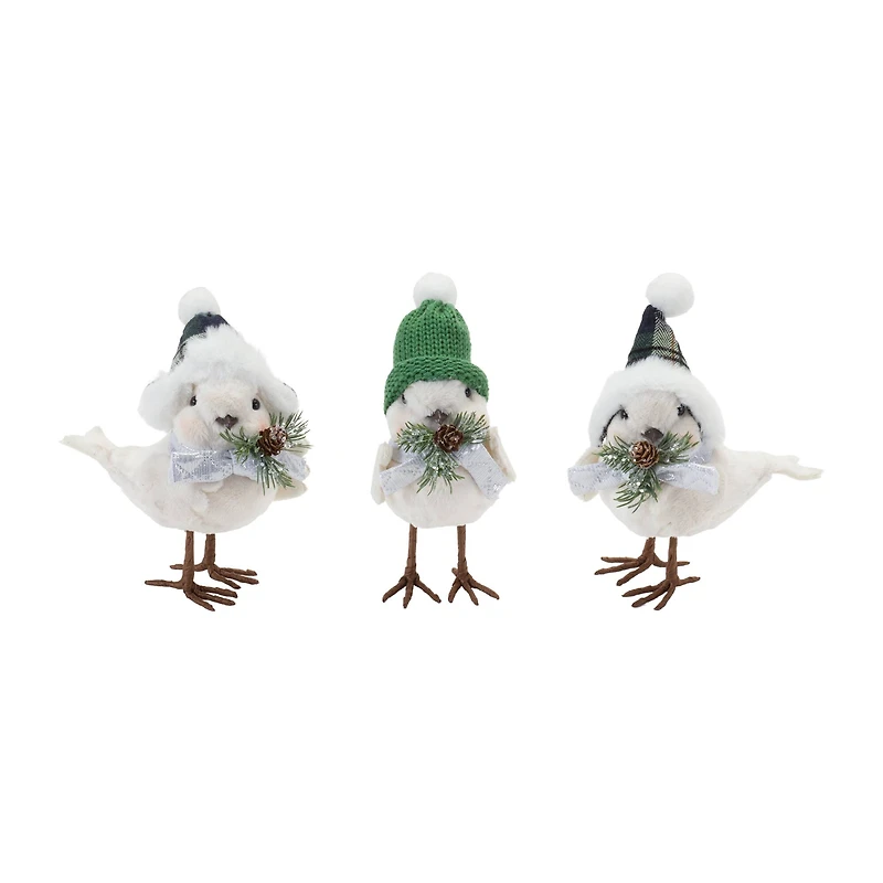 Winter Bird with Hat & Pine Accent Set, 7", 7.5" & 8"