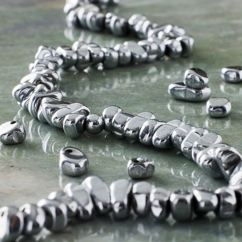 Rhodium Reconstituted Hematite Chip Beads by Bead Landing™