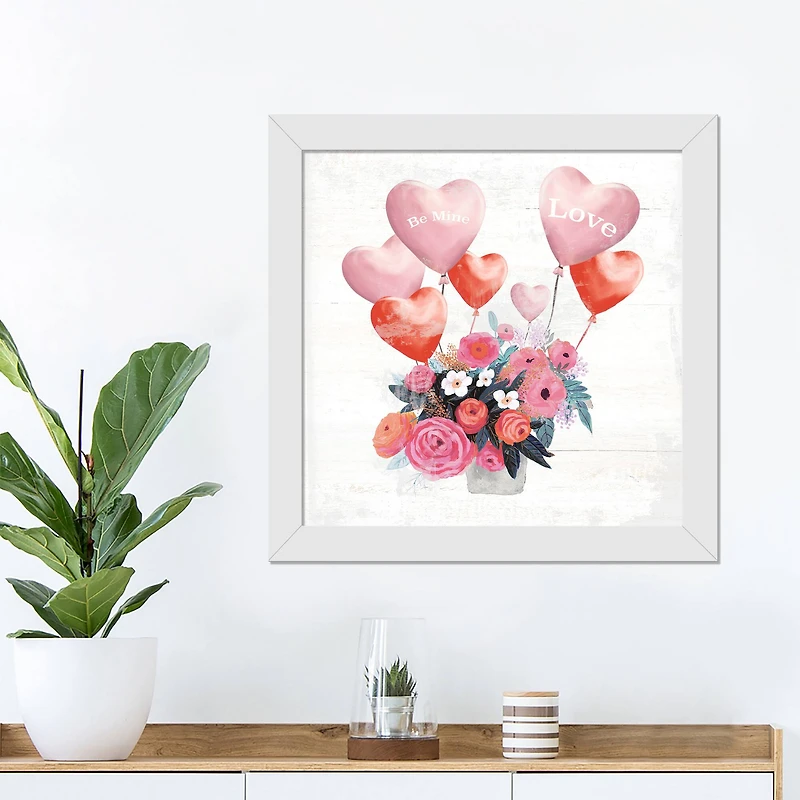 Floral Balloon 16" x 16" White Framed Print Under Plexiglass