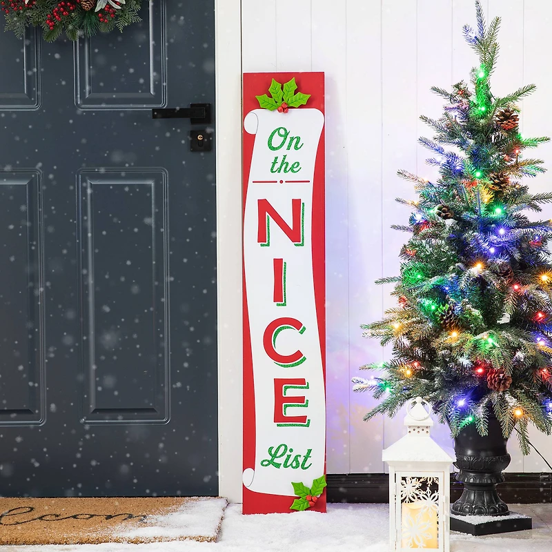 Glitzhome® 3.5ft. Double-Sided Wooden Naughty & Nice List Porch Sign