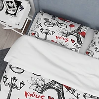 Designart 'Paris Eiffel Red Hearts I' Mid-Century Duvet Cover Set