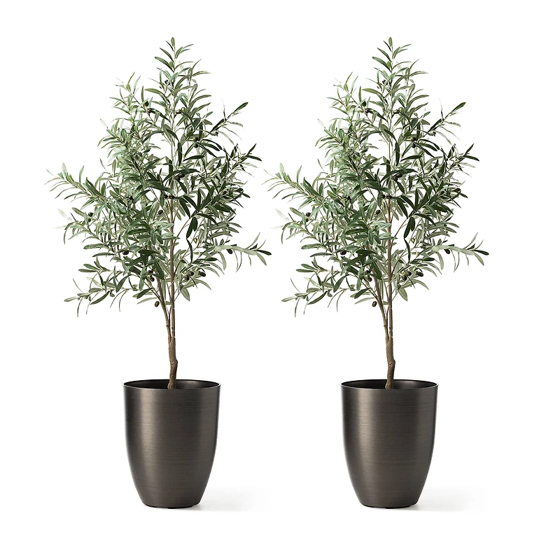 Glitzhome® 16.75" Eco-Friendly Faux Brushed Steel Texture Planters, 2ct.