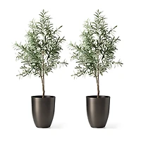 Glitzhome® 16.75" Eco-Friendly Faux Brushed Steel Texture Planters, 2ct.