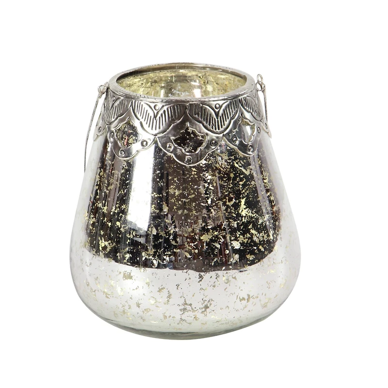 Set of 3 Silver Glass Glam Candle Holder, 5", 7", 9"