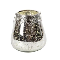 Set of 3 Silver Glass Glam Candle Holder, 5", 7", 9"